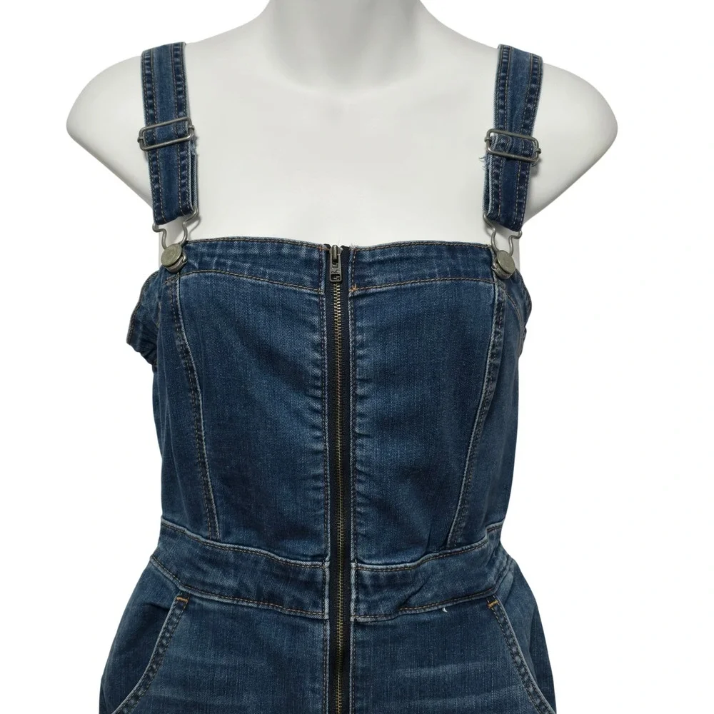Hollister Front Full Zip Denim Wide Leg‎ Bib Overalls Pantsuit Cottage Garden S